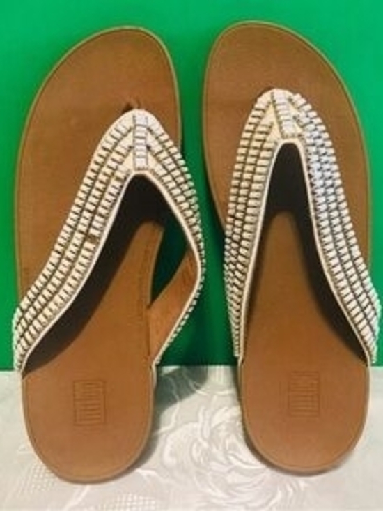 Shoes - Women’s Embellished White Beaded Thong Sandals